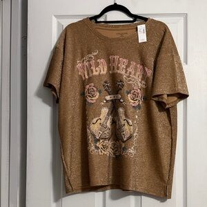 Maurices Gold Glitter "Wild Heart" Graphic Tee with Pink Accents